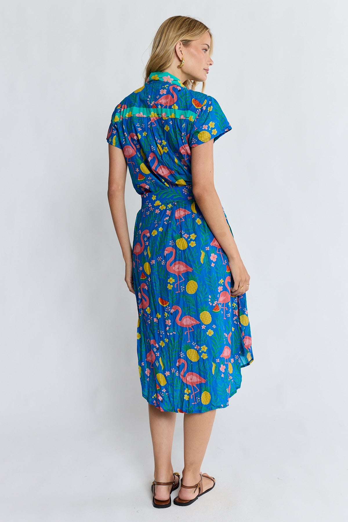 LulaLife Flamingo Shirtdress Azure
