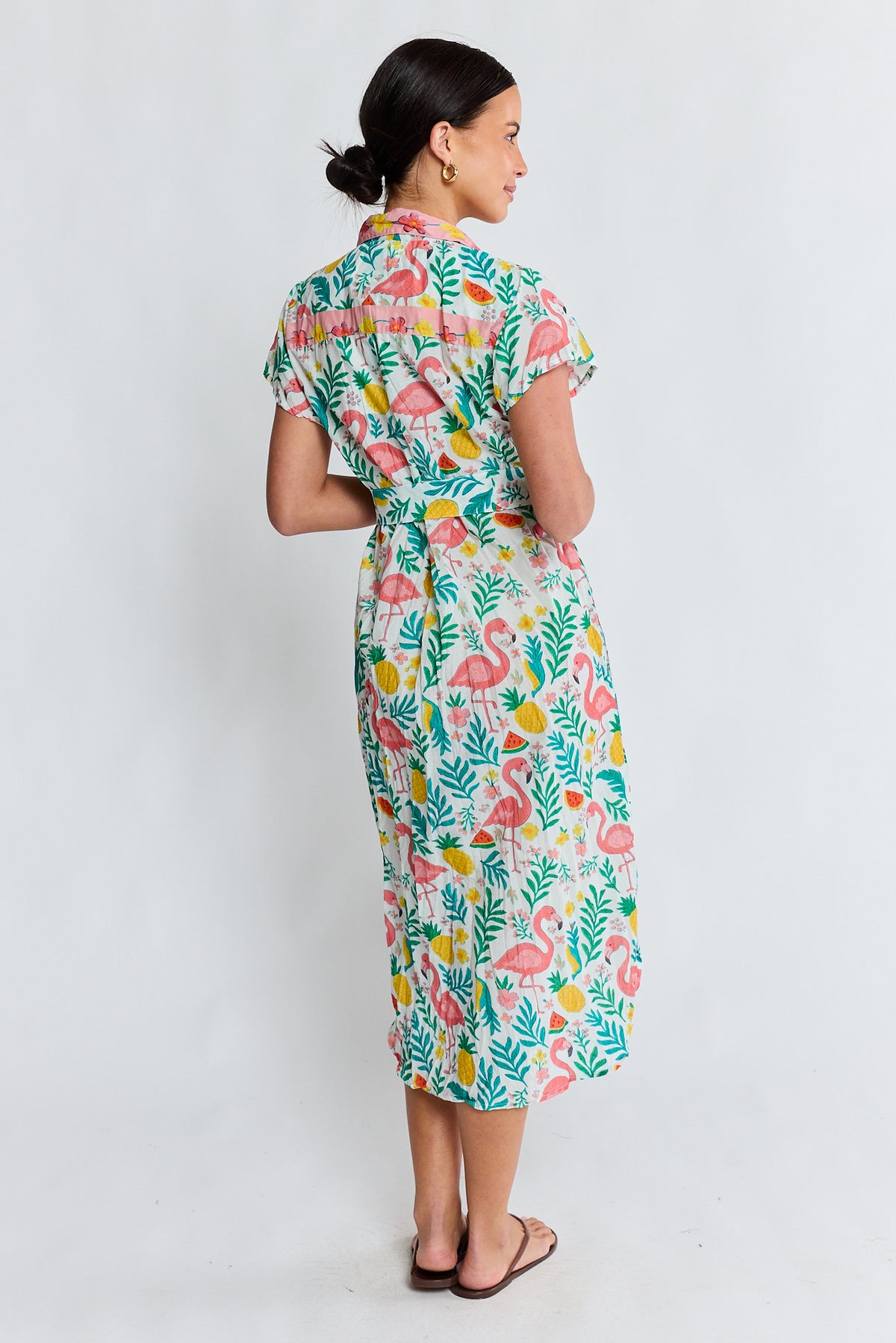 LulaLife Flamingo Shirtdress White