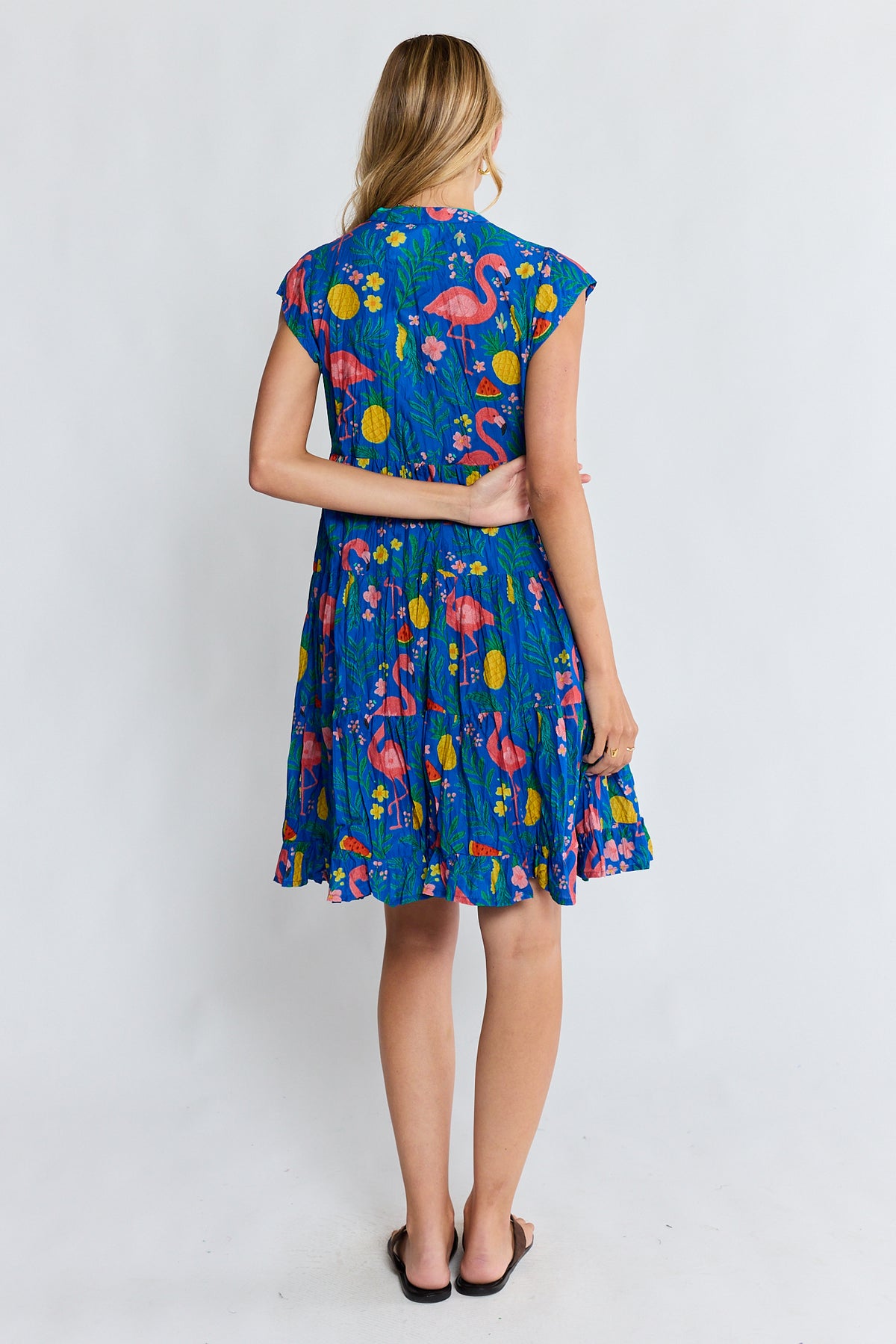LulaLife Flamingo Tier Dress Azure