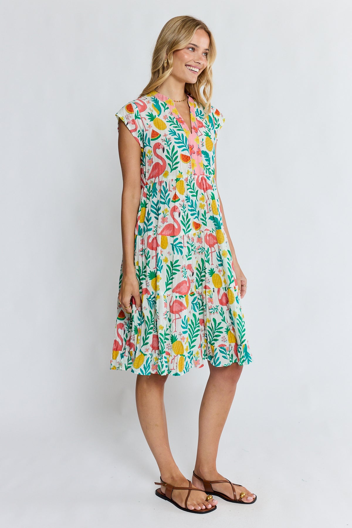 LulaLife Flamingo Tier Dress White