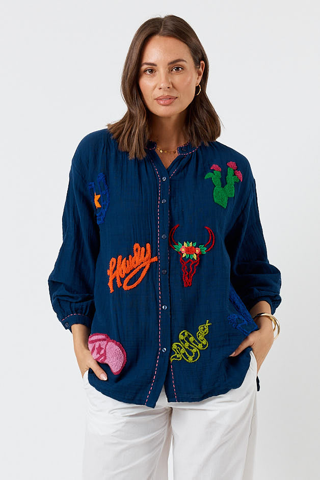 LulaLife Howdy Shirt Navy