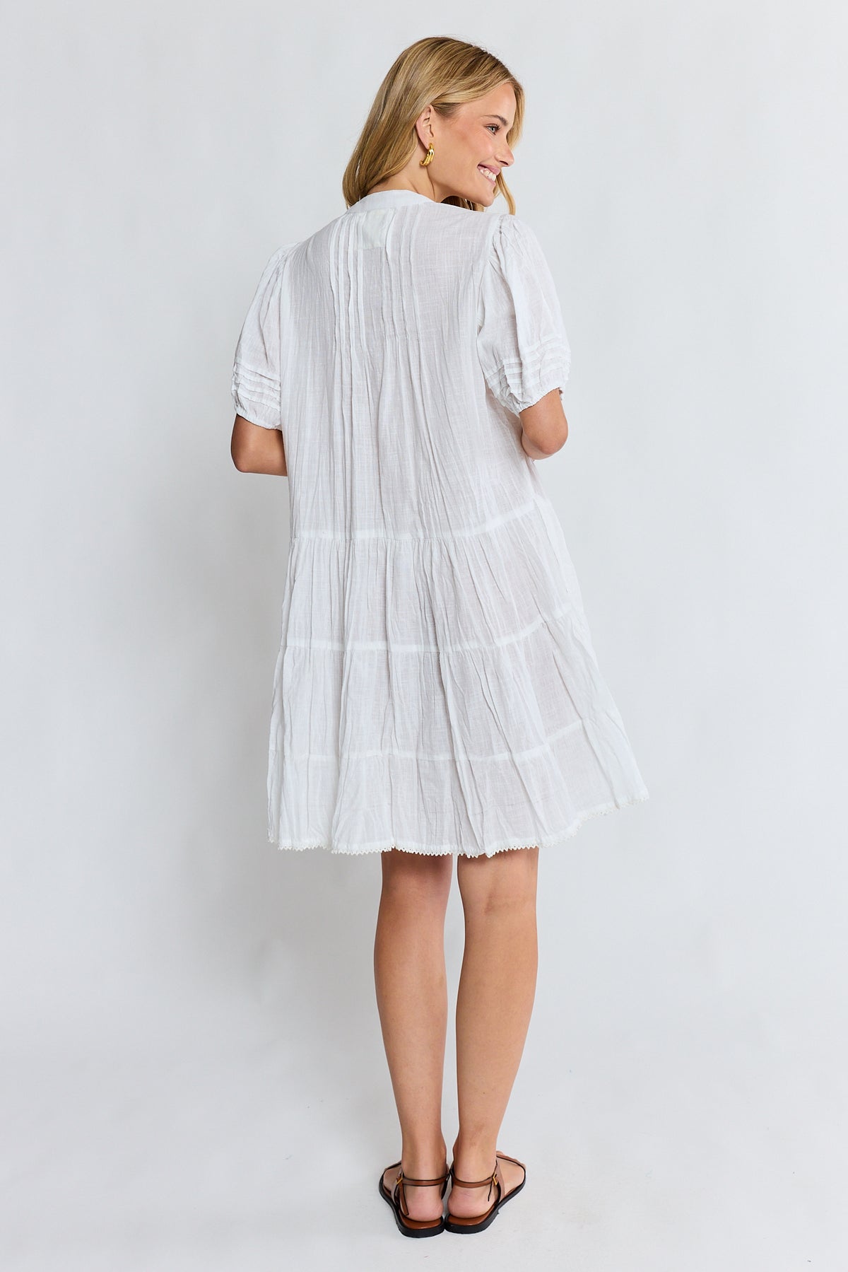 LulaLife Marilyn Button Dress White