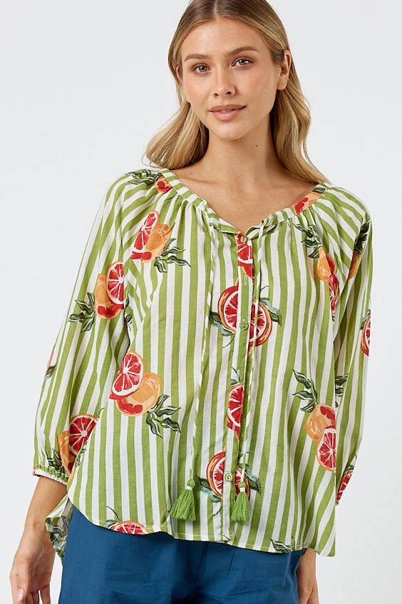 Kabana Inis Buttoned Top Khaki