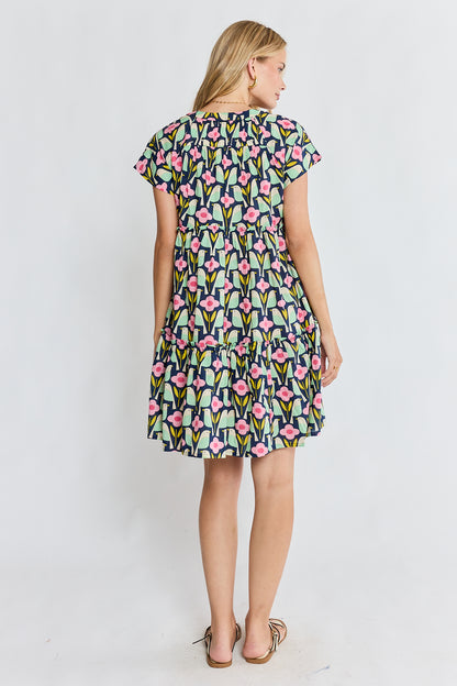 IBSA Maya Tiered Dress Navy