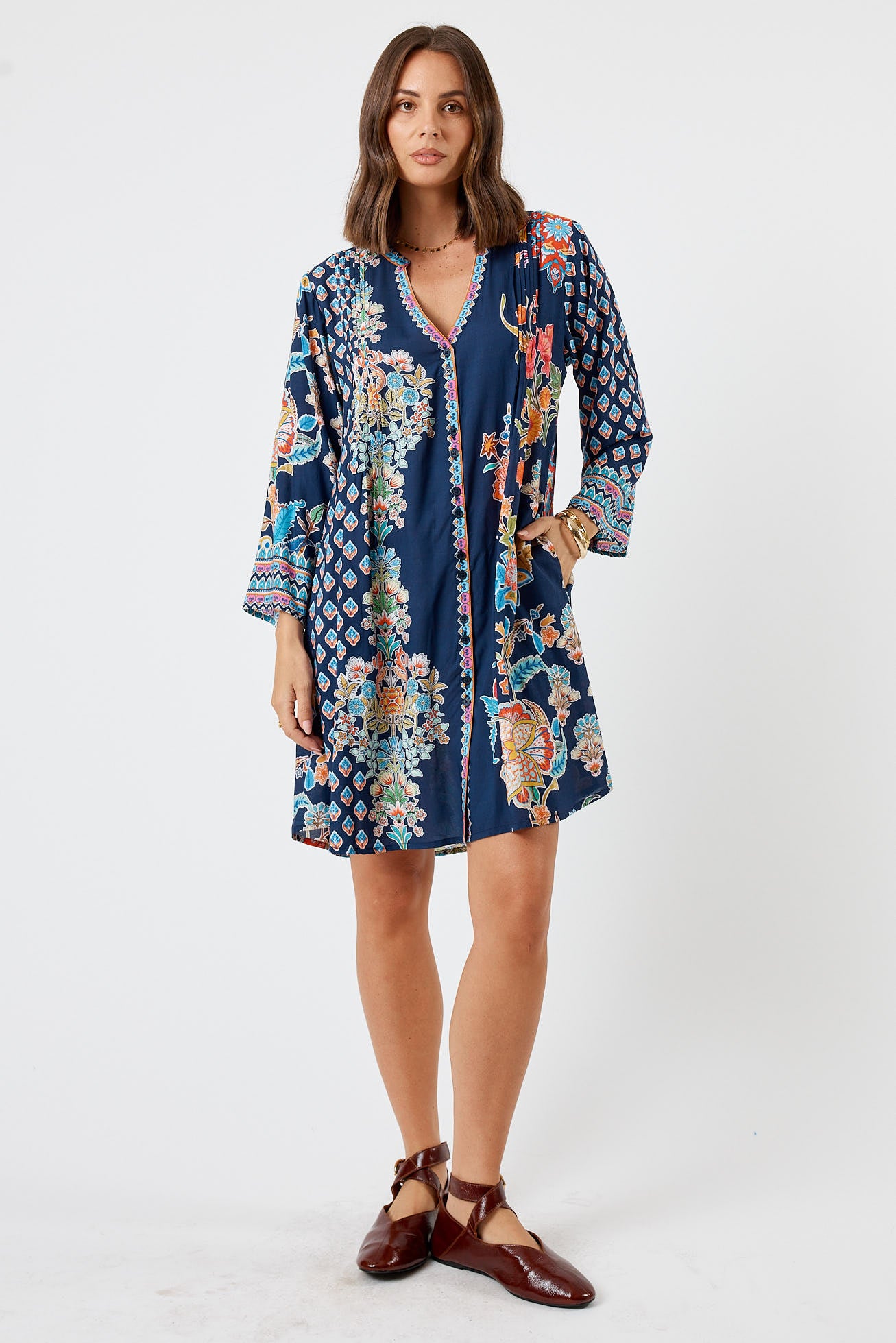 LulaLife Arden Button Dress Navy