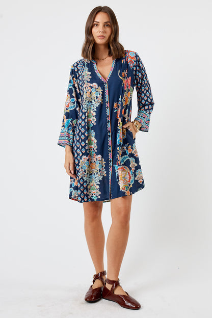 LulaLife Arden Button Dress Navy