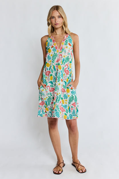 LulaLife Flamingo Sundress White
