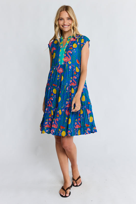LulaLife Flamingo Tier Dress Azure