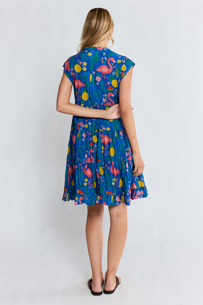 LulaLife Flamingo Tier Dress Azure