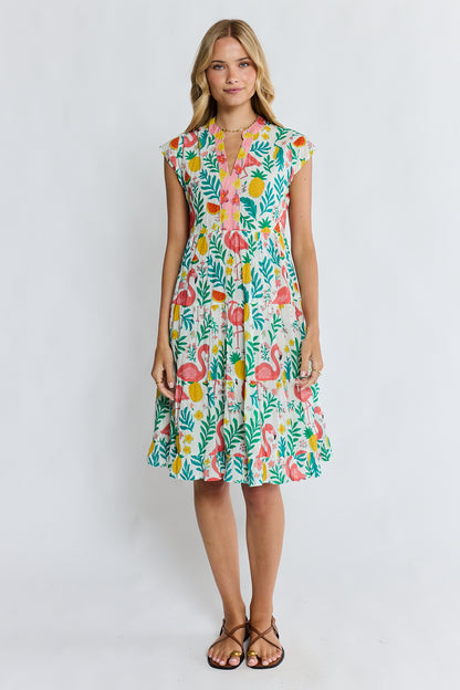 LulaLife Flamingo Tier Dress White
