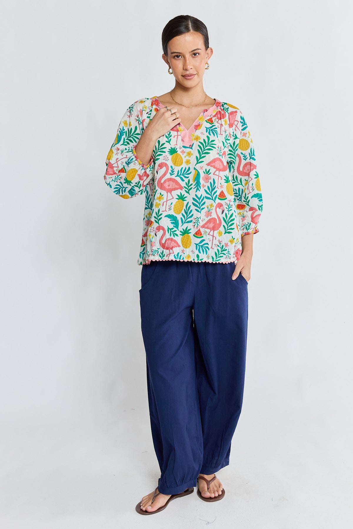 LulaLife Flamingo Top White