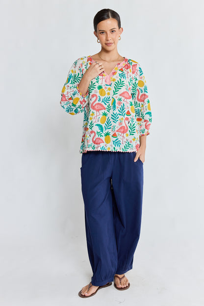 LulaLife Flamingo Top White