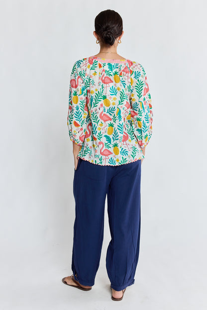 LulaLife Flamingo Top White
