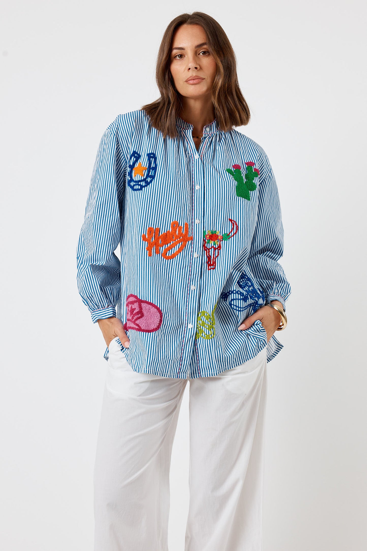 LulaLife Howdy Shirt Navy Stripe