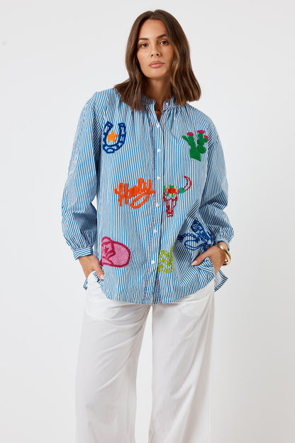 LulaLife Howdy Shirt Navy Stripe