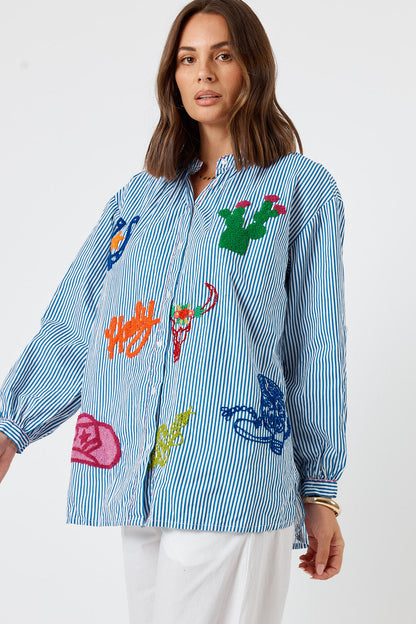 LulaLife Howdy Shirt Navy Stripe
