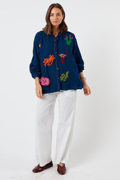 LulaLife Howdy Shirt Navy