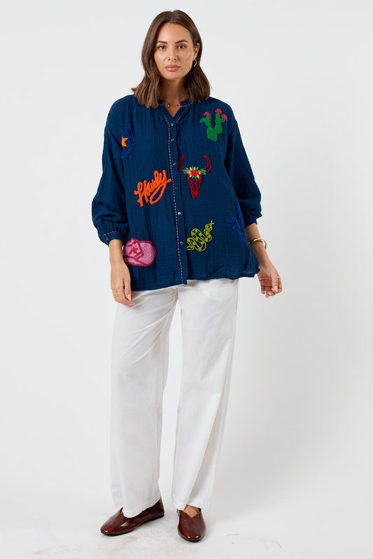 LulaLife Howdy Shirt Navy