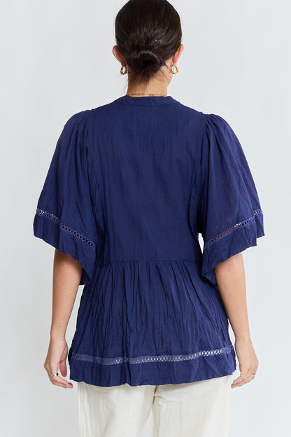 LulaLife Laverne Pintuck Top Navy