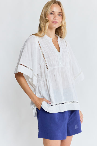 LulaLife Laverne Pintuck Top White