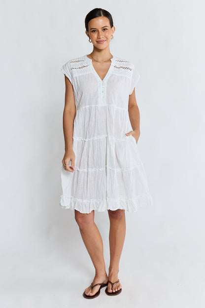LulaLife Laverne Tier Dress White