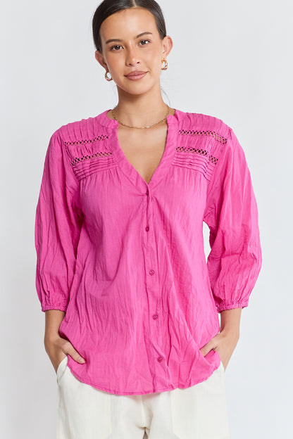 LulaLife Laverne Tuck Shirt Fuschia