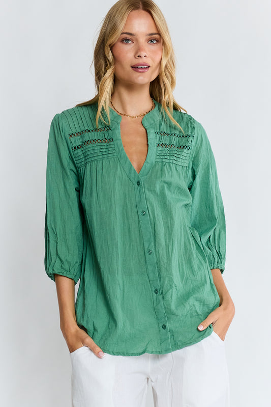 LulaLife Laverne Tuck Shirt Gumleaf
