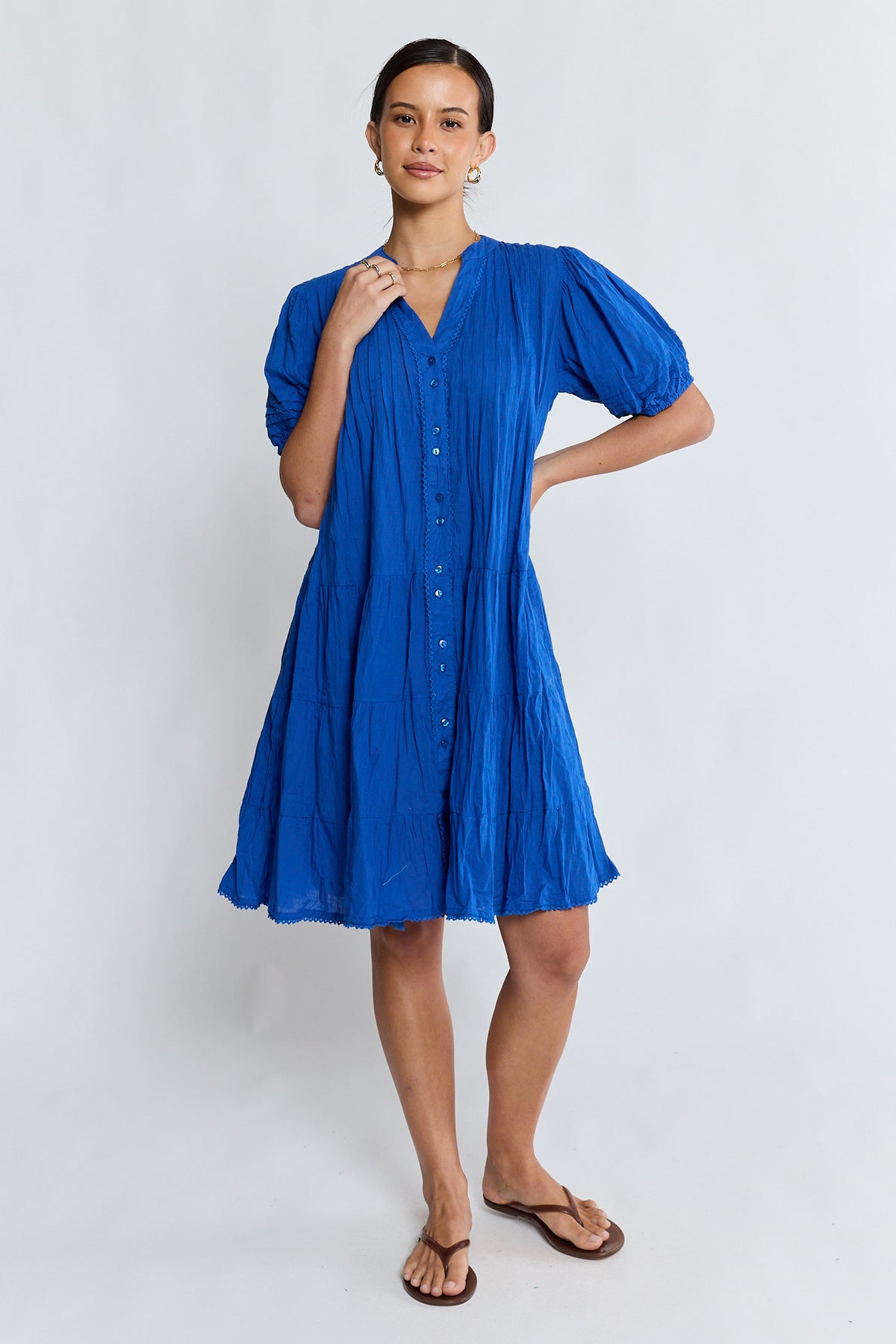 LulaLife Marilyn Button Dress Azure