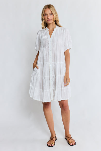 LulaLife Marilyn Button Dress White