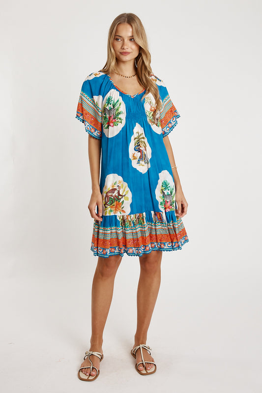 LulaLife Cyra Shirred Dress Sky
